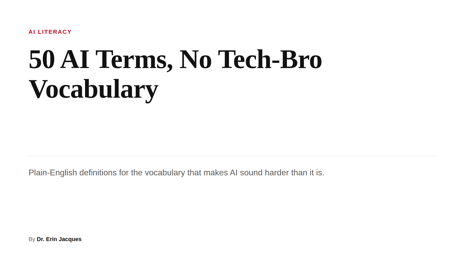 50 AI Terms, No Tech-Bro Vocabulary — Dr. Erin Jacques