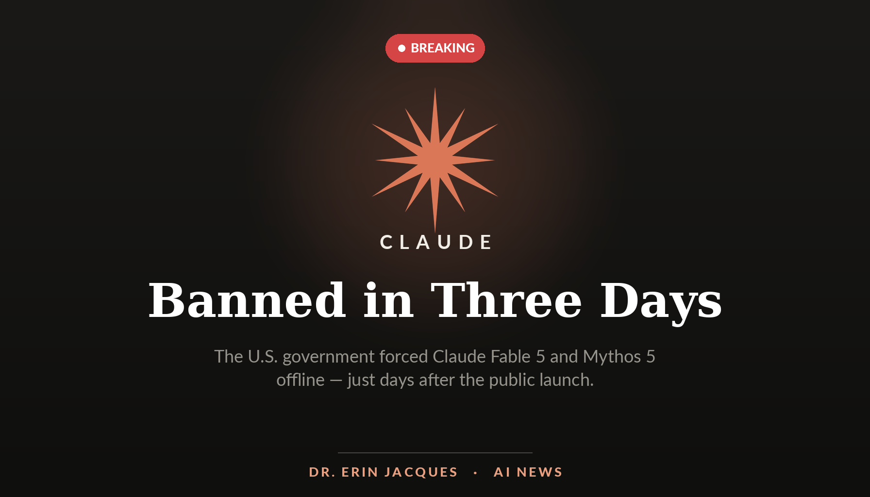 Claude Fable 5 and Claude Mythos 5 shown beneath an ACCESS SUSPENDED banner after the US export-control directive