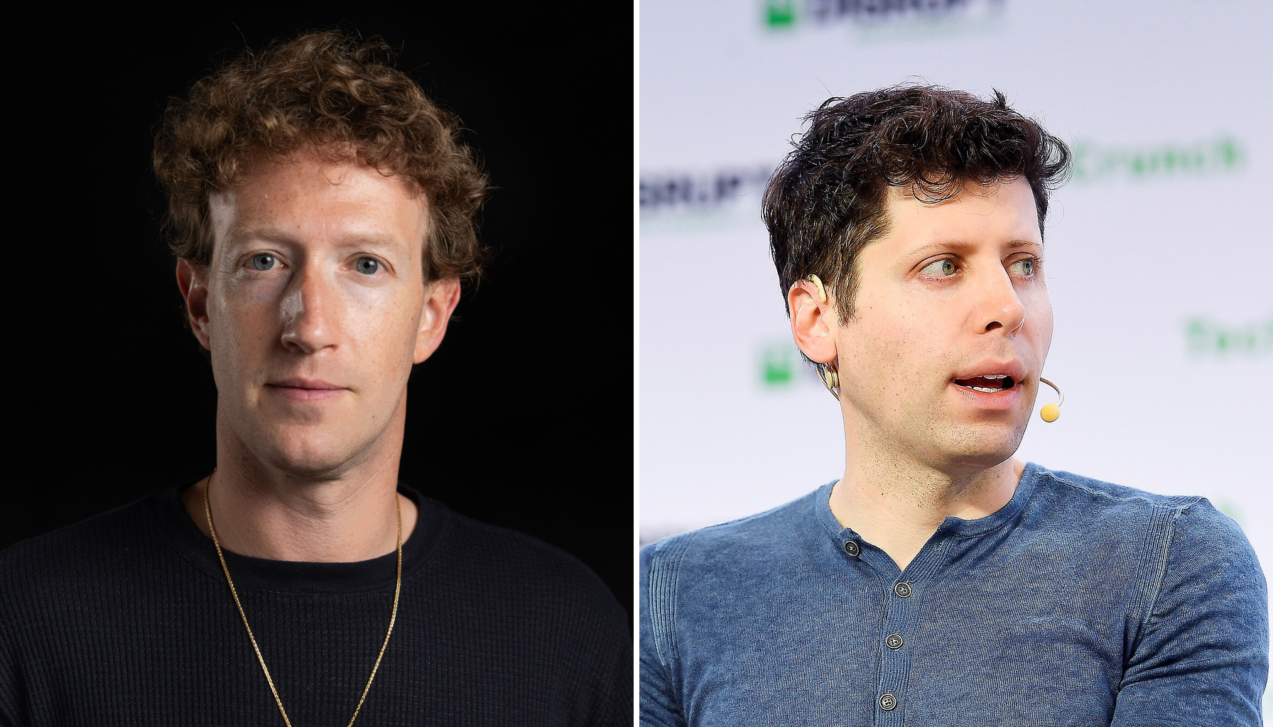 Side-by-side photos of Meta CEO Mark Zuckerberg and OpenAI CEO Sam Altman
