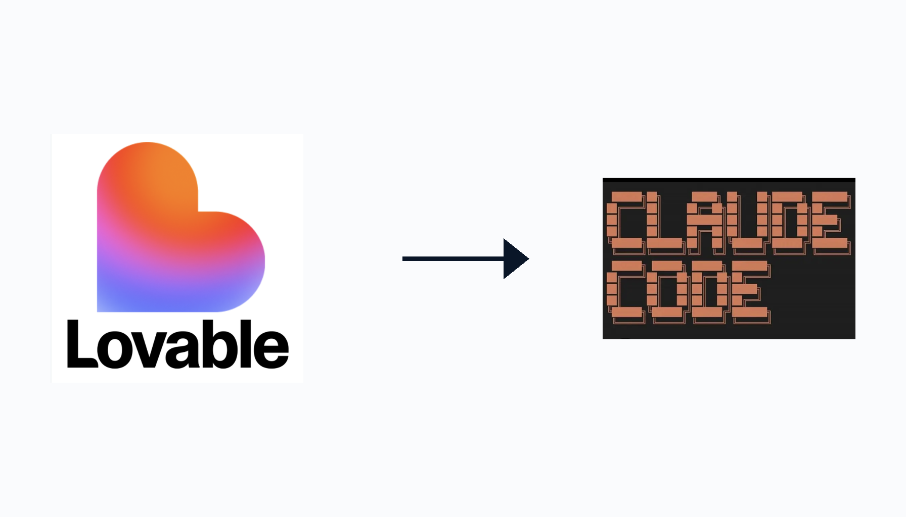 Lovable logo with arrow pointing to Claude Code logo — showing the migration path
