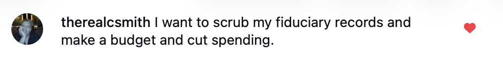 therealcsmith: I want to scrub my fiduciary records and make a budget and cut spending.