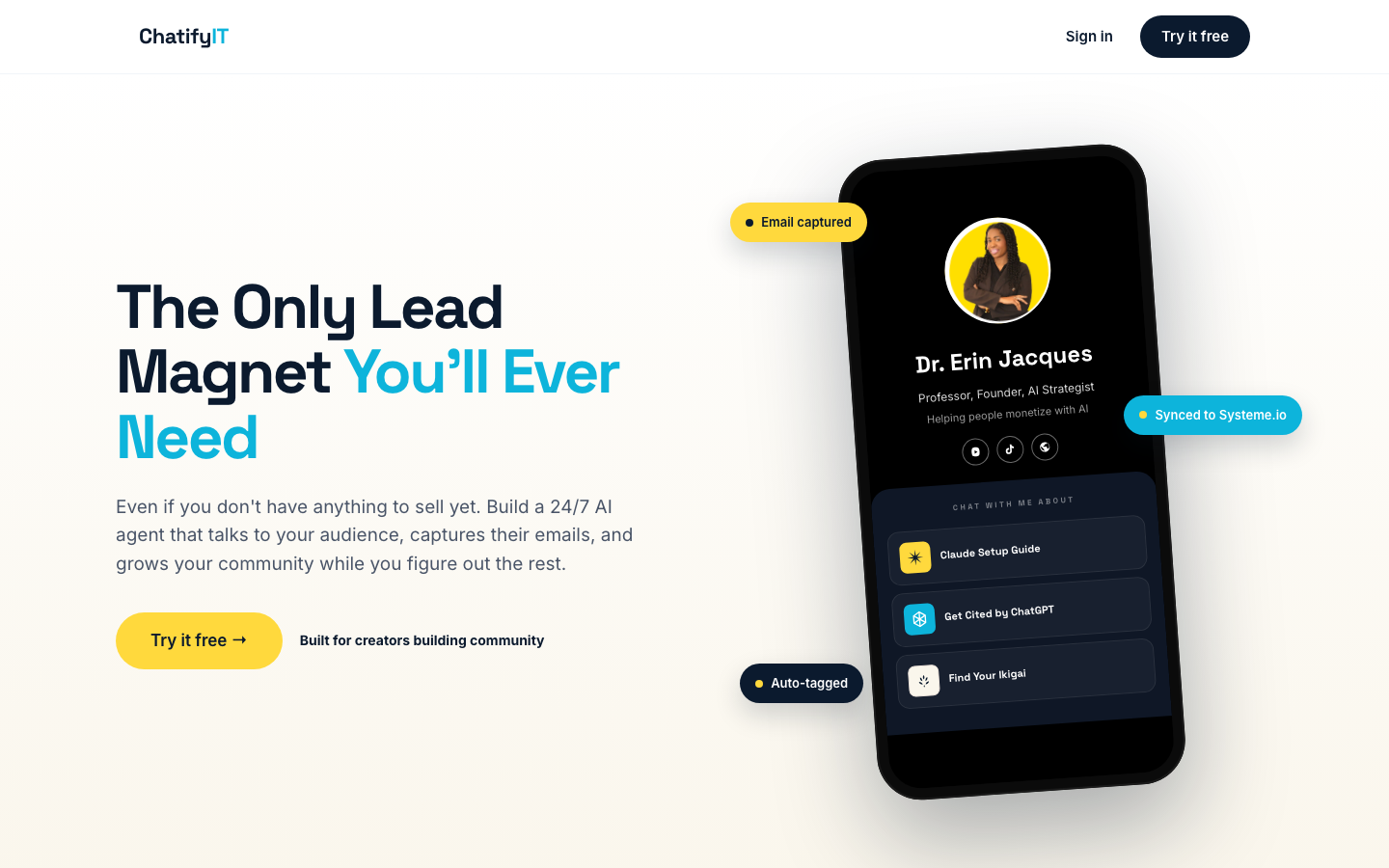 ChatifyIT — AI lead magnet SaaS built by Dr. Erin Jacques